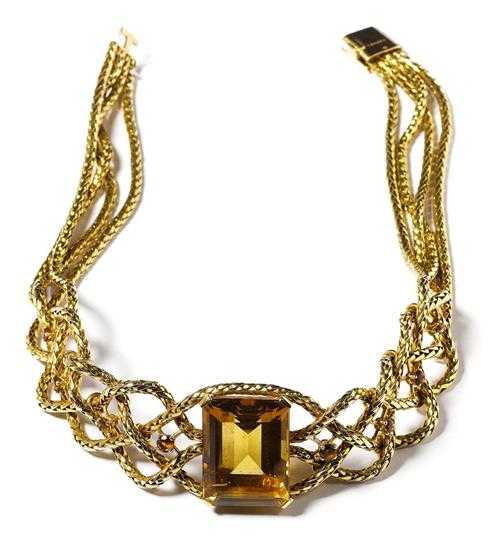 Appraisal: CITRINE AND GOLD NECKLACE HERM S France ca Yellow gold