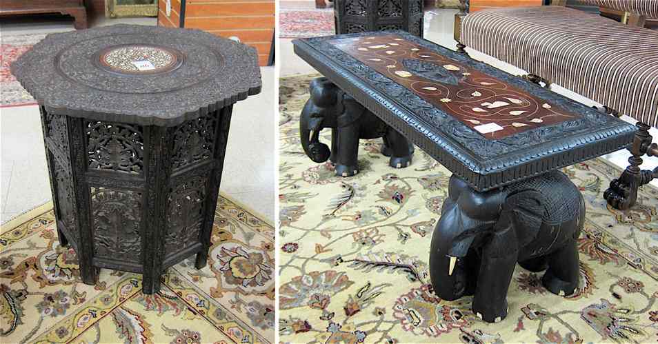 Appraisal: CARVED HARDWOOD BENCH AND SIDE TABLE Pakistan or India th