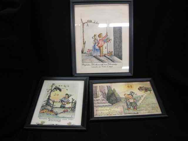 Appraisal: German ''Comical'' Handcolored Lithographs with children largest is '' x