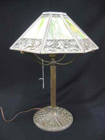 Appraisal: Bradley Hubbard Slag Glass Lamp eight panel with floral overlay