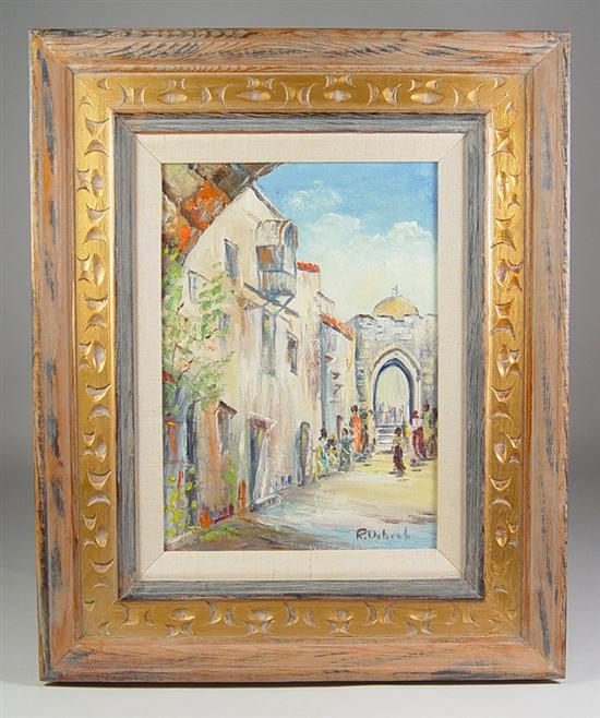 Appraisal: Oil on Board th Century Middle Eastern village scene with