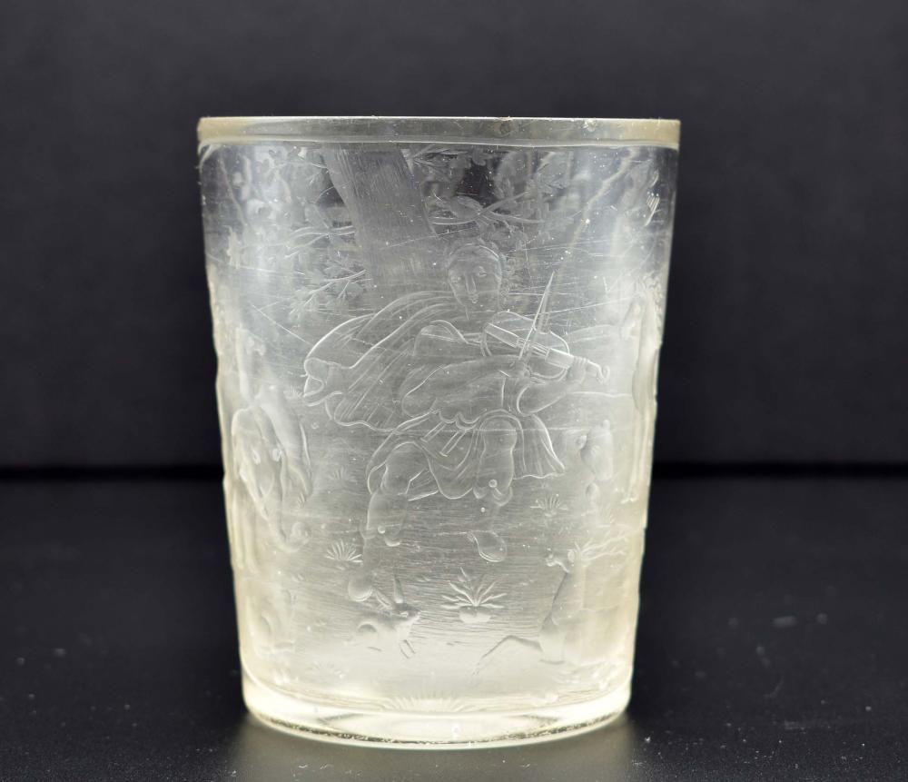 Appraisal: BOHEMIAN WHEEL-CUT ENGRAVED GLASS BEAKERLate th Early th Century Decorated