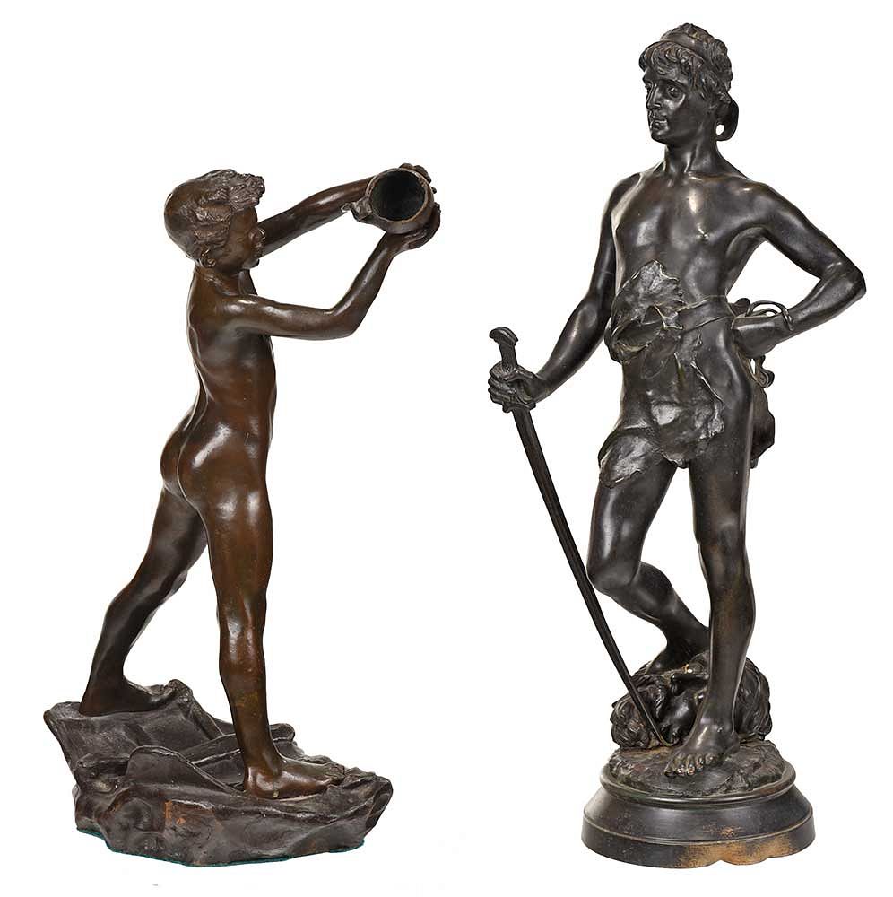 Appraisal: Two Continental Figural Bronzes th th century Eug ne Marioton