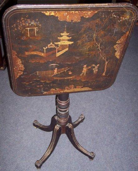 Appraisal: A Regency black japanned occasional table the square chinoiserie top