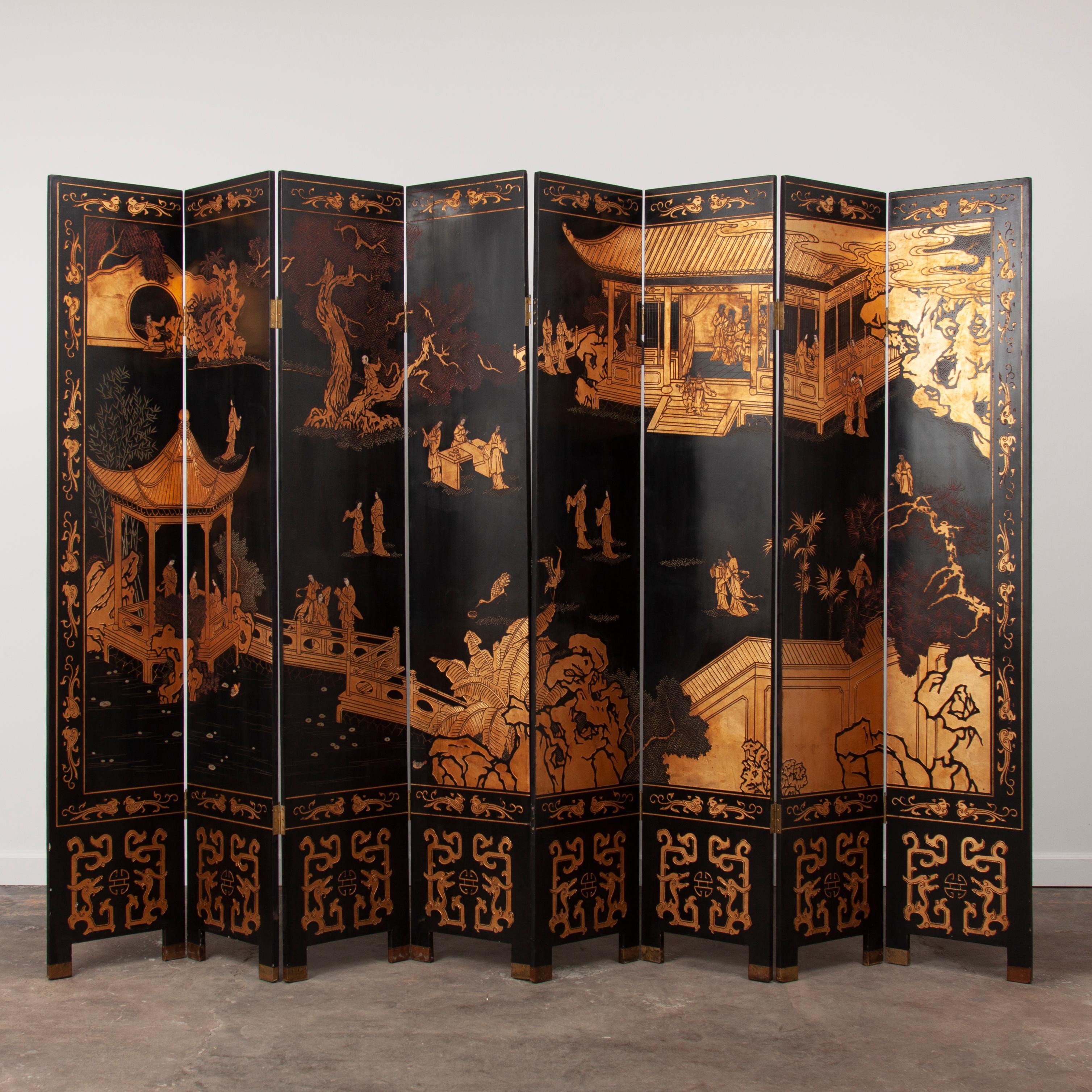 Appraisal: EIGHT-PANEL GILT LACQUER COROMANDEL SCREEN A mid- th c Chinese