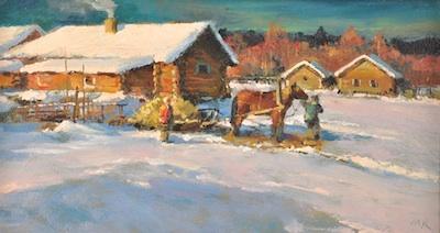 Appraisal: Mark Kremer Russian born In the Village Oil on canvas