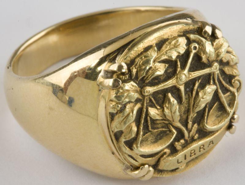 Appraisal: Gentleman's Signet Ring Libra Motif with beautifully executed balance scales