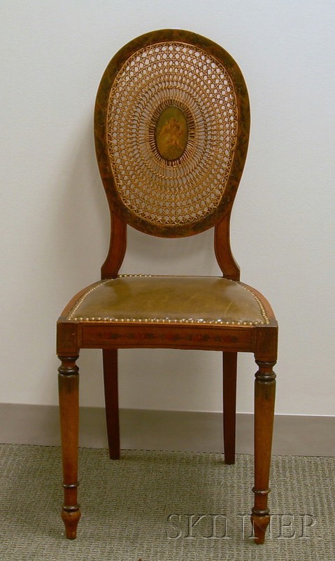 Appraisal: Edwardian Polychrome Paint Decorated and Caned Wooden Side Chair