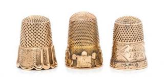 Appraisal: Three Yellow Gold Thimbles each having a knurled top and