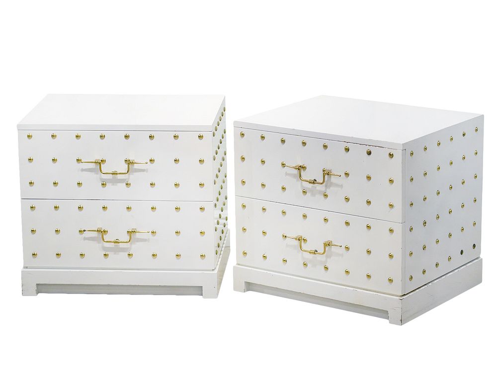 Appraisal: Pair Tommi Parzinger Studded Bedside Dressers Pair of Tommi Parzinger