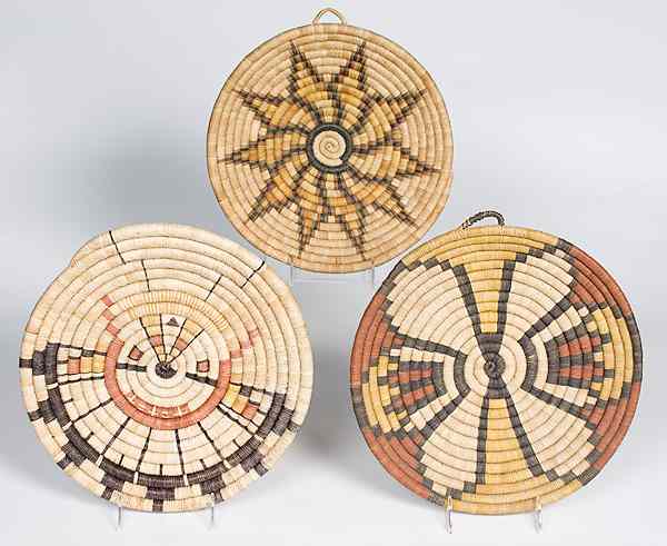 Appraisal: Hopi Second Mesa Basketry Trays lot of woven with various