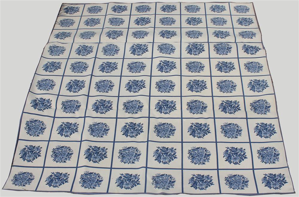 Appraisal: LARGE MACHINE MADE FLORAL BLUE AND WHITE NEEDLEPOINT RUG repeat