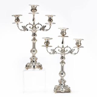 Appraisal: Pair of Antique Continental Silverplate Candelabra unmarked convertible three light