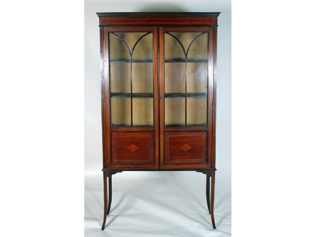 Appraisal: EDWARDIAN INLAID MAHOGANY CHINA DISPLAY CABINET the moulded oblong top