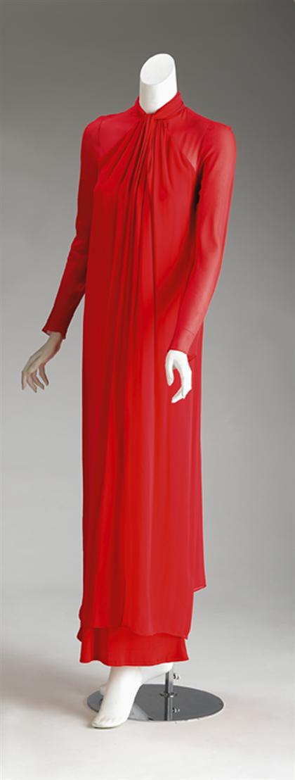 Appraisal: Red chiffon Bill Blass evening gown s Long sleeve gown