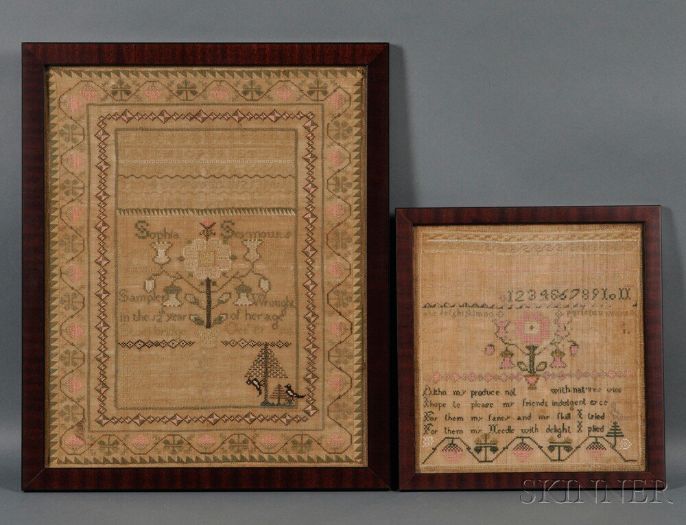 Appraisal: Two Stockbridge Massachusetts Needlework Samplers both samplers stitched with silk