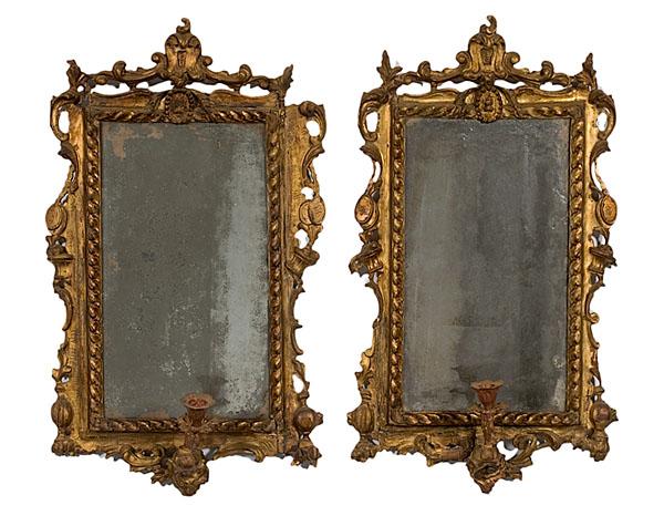 Appraisal: PAIR OF ITALIAN MIRRORED GILTWOOD SCONCES th century Italian Rococo