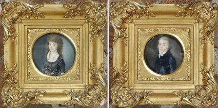 Appraisal: Late th C School Two Miniature Portraits Watercolor on ivory