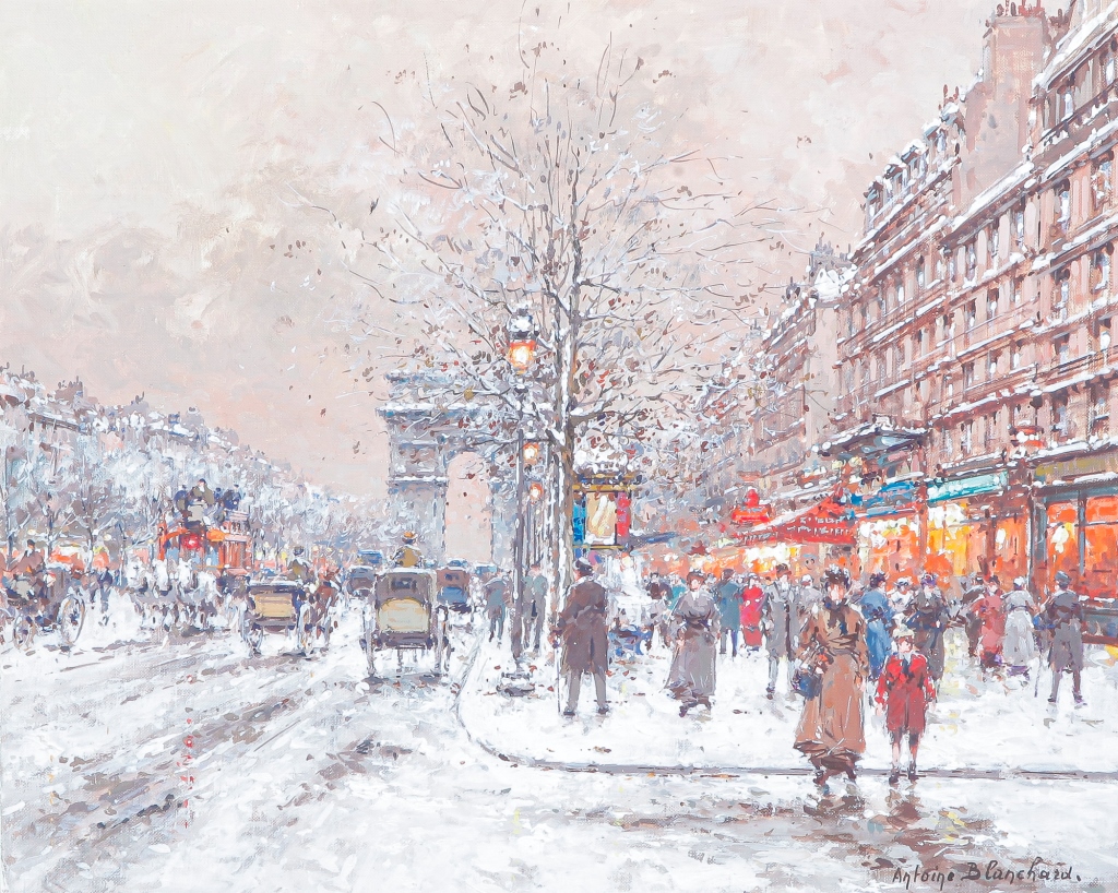 Appraisal: WINTER PARISIAN STREET BY ANTOINE BLANCHARD France - Oil on