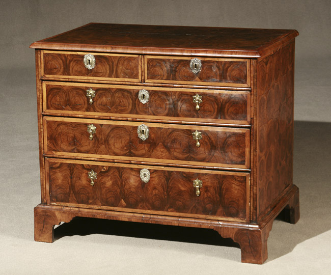 Appraisal: William Mary Satinwood Inlaid and Oyster Veneered Walnut Chest of