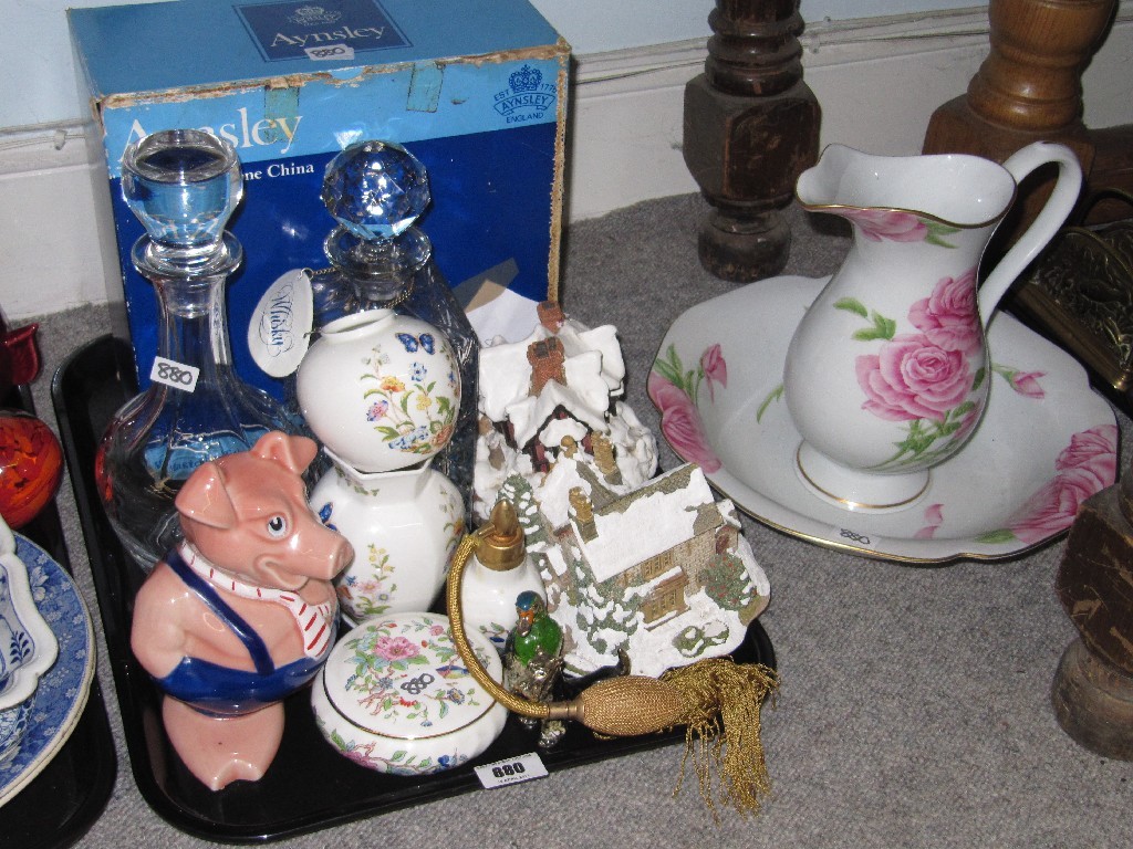 Appraisal: Lot comprising tray lot of assorted ceramics Wade crystal decanters