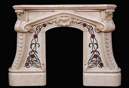 Appraisal: ITALIAN PIETRA DURA AND CARVED MARBLE CHIMNEYPIECE The serpentine shelf