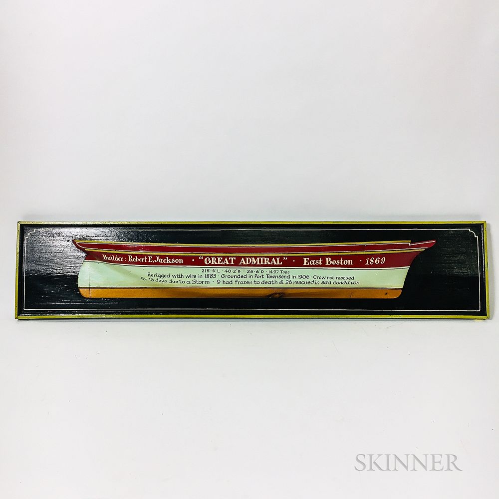 Appraisal: Carved and Painted Wood Half-hull Model of the Ship Great