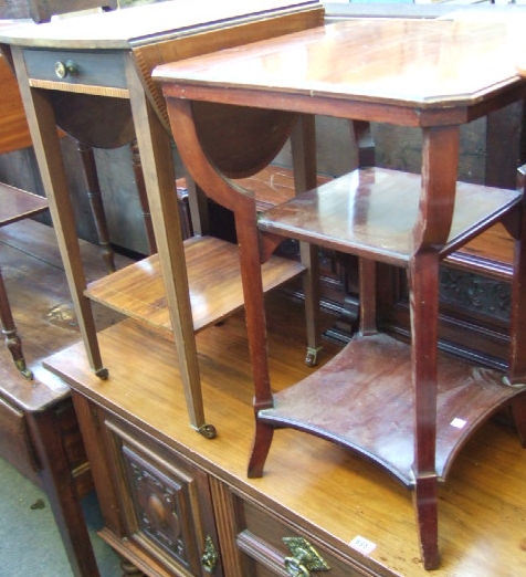 Appraisal: An Edwardian inlaid mahogany drop flap two tier table raised