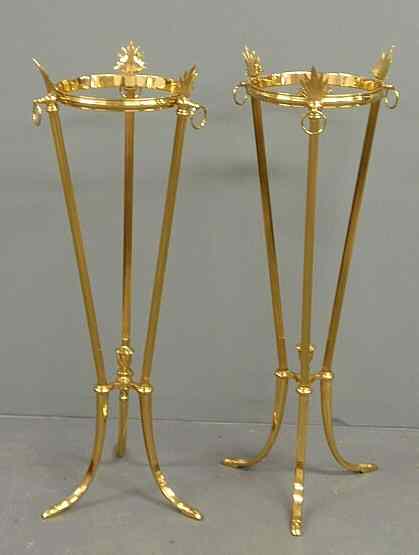 Appraisal: Pair of French style polished brass planter stands h