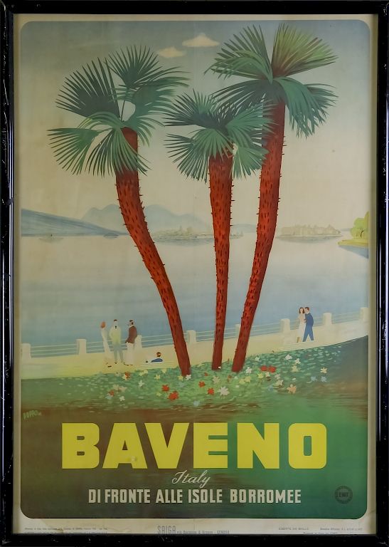 Appraisal: VTG Italian Landscape Baveno Enit Travel Poster Framed vintage original