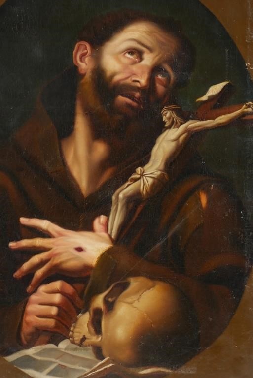 Appraisal: Antique European Old Master style painting depicting Saint Francis Measures