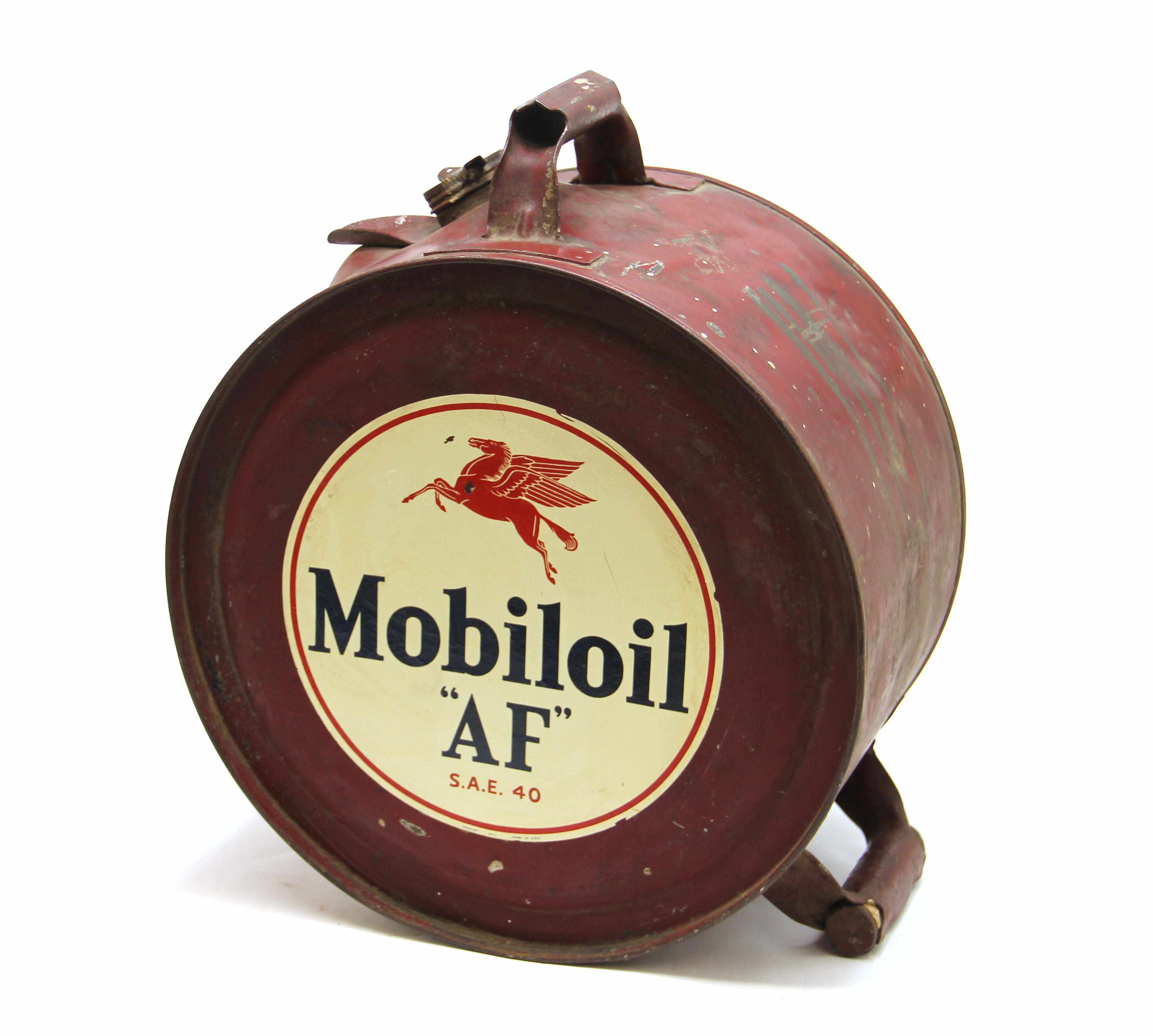 Appraisal: A Mobiloil rollercan s painted red steel can two handles