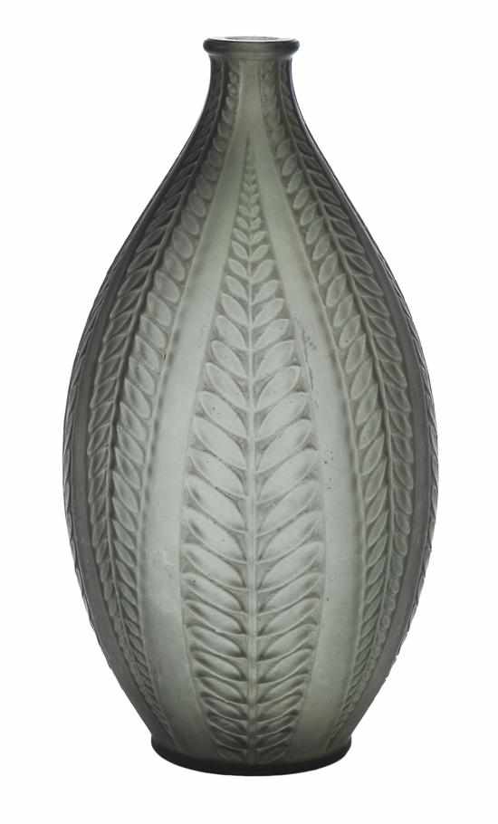 Appraisal: A RENE LALIQUE ACACIA PATTERN GREY PATINATED GLASS VASE MODEL