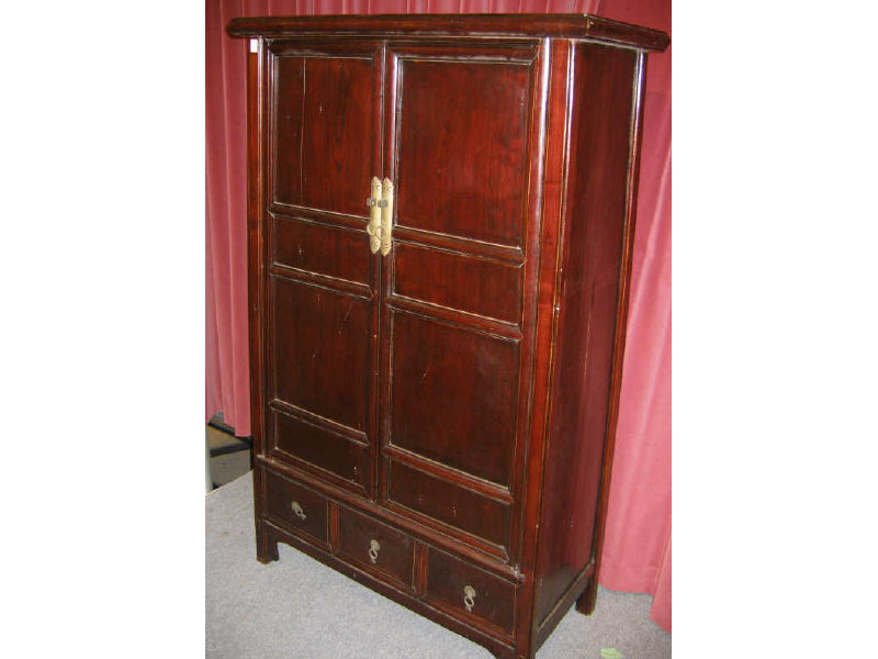 Appraisal: PAIR OF ASIAN RED LACQUERED TALL CABINETS The cases slightly