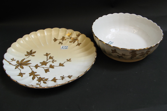 Appraisal: KARLSBAD HAVILAND CO TWO-PIECE SERVING SET applied gold flowers and