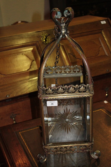 Appraisal: A VICTORIAN BRASS LANTERN with four cut glass and bevelled