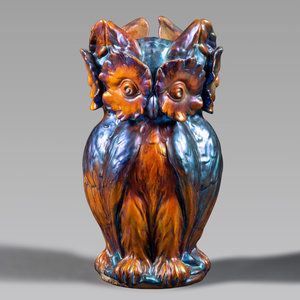 Appraisal: Zsolnay Hungarian Early th Century Owl Vase eosin glazed earthenware