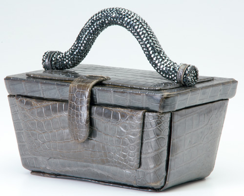 Appraisal: Judith Lieber alligator evening bag of anthracite-colored box form with