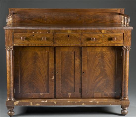 Appraisal: Empire mahogany veneered buffet nd half th century Gallery top