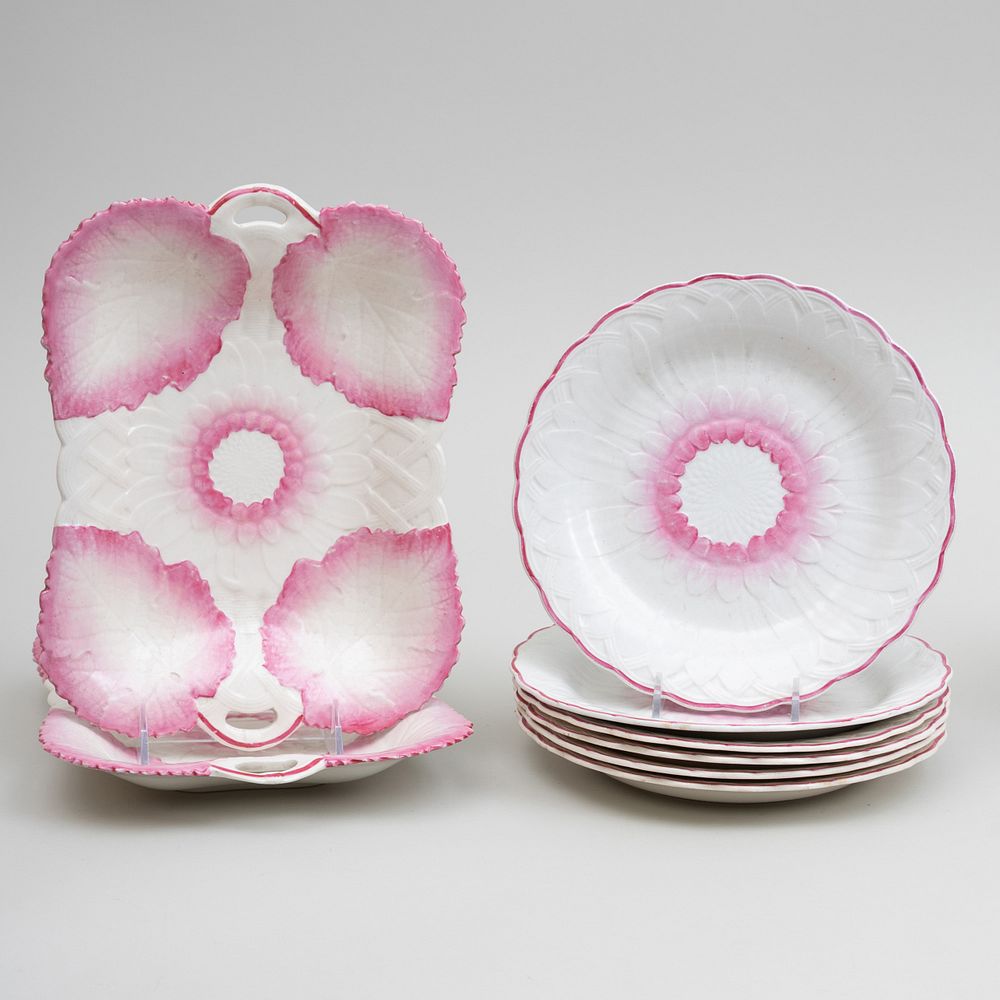 Appraisal: Group of Six Wedgwood Pink and White Porcelain Basketweave and