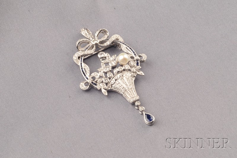 Appraisal: kt White Gold and Diamond Flower Basket Brooch set throughout