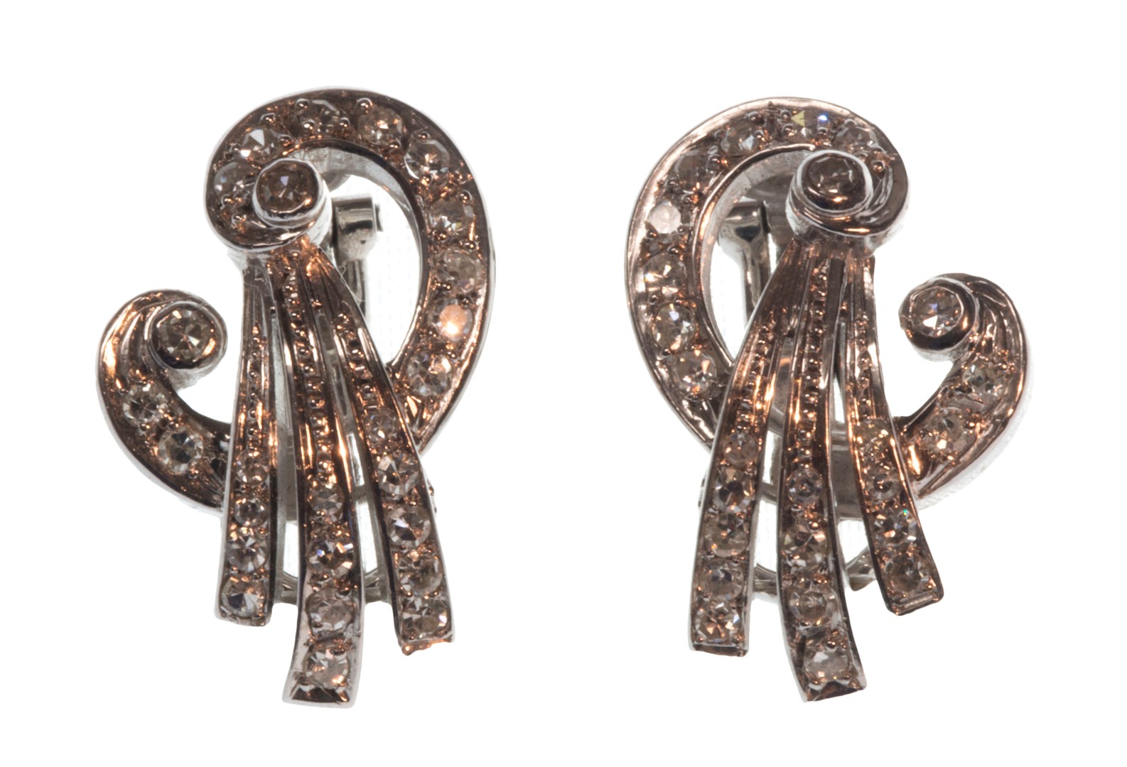 Appraisal: A pair of diamond set earclips each in a scroll