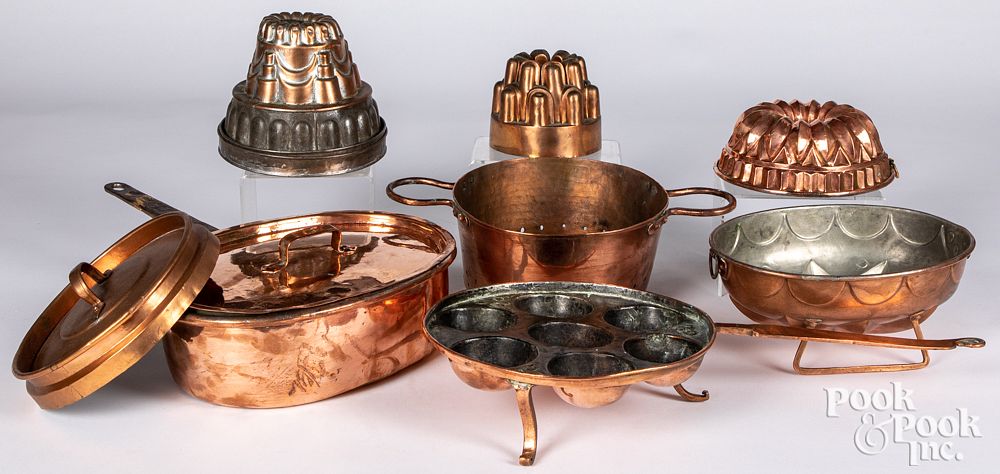 Appraisal: Group of copper cookware th c Group of copper cookware