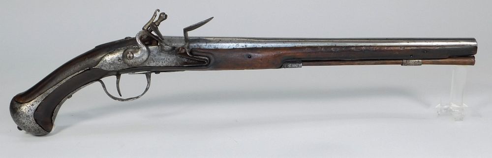 Appraisal: Rare French Iron Mounted Flintlock Pistol France C - bore