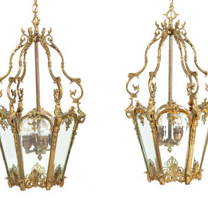 Appraisal: A Pair of Continental Brass and Glass Lanterns First Half