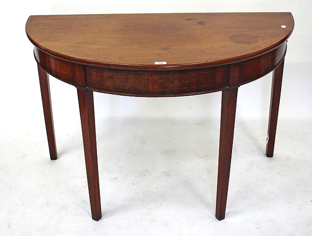 Appraisal: A TH CENTURY MAHOGANY D SHAPED SIDE TABLE with decorative