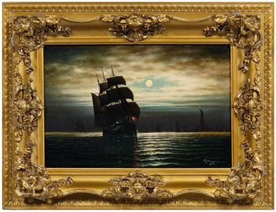 Appraisal: Painting manner of Edward Moran ship in moonlight in New