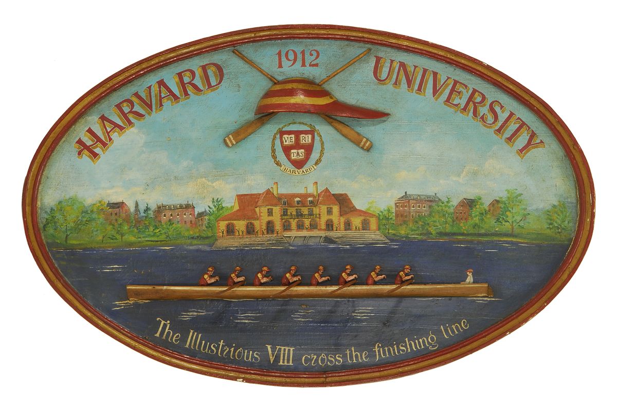 Appraisal: OVAL PAINTED WOODEN HARVARD CREW SIGN The Illustrious VIII crossing