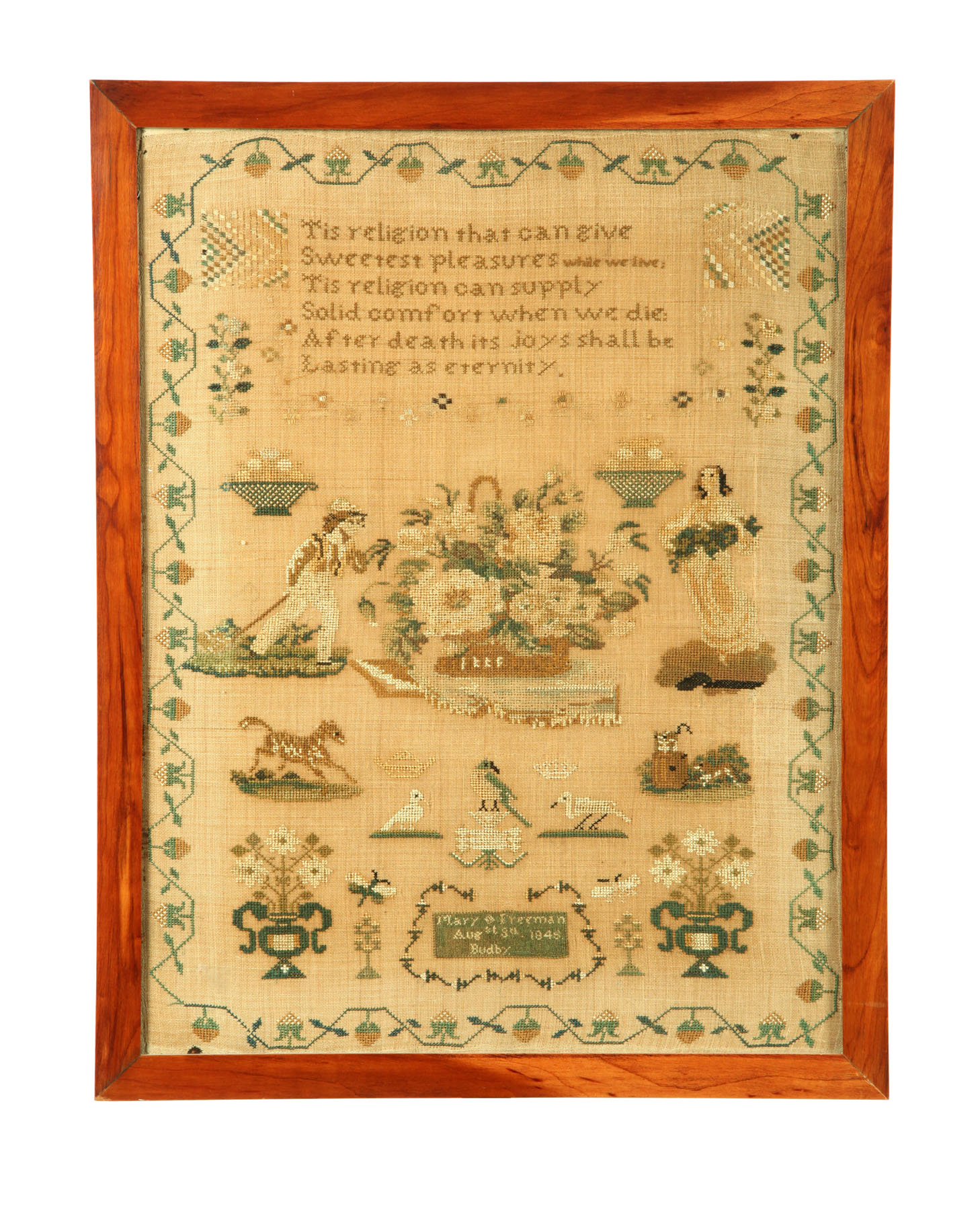 Appraisal: SAMPLER Probably Nottinghamshire England silk on linen Verse over large