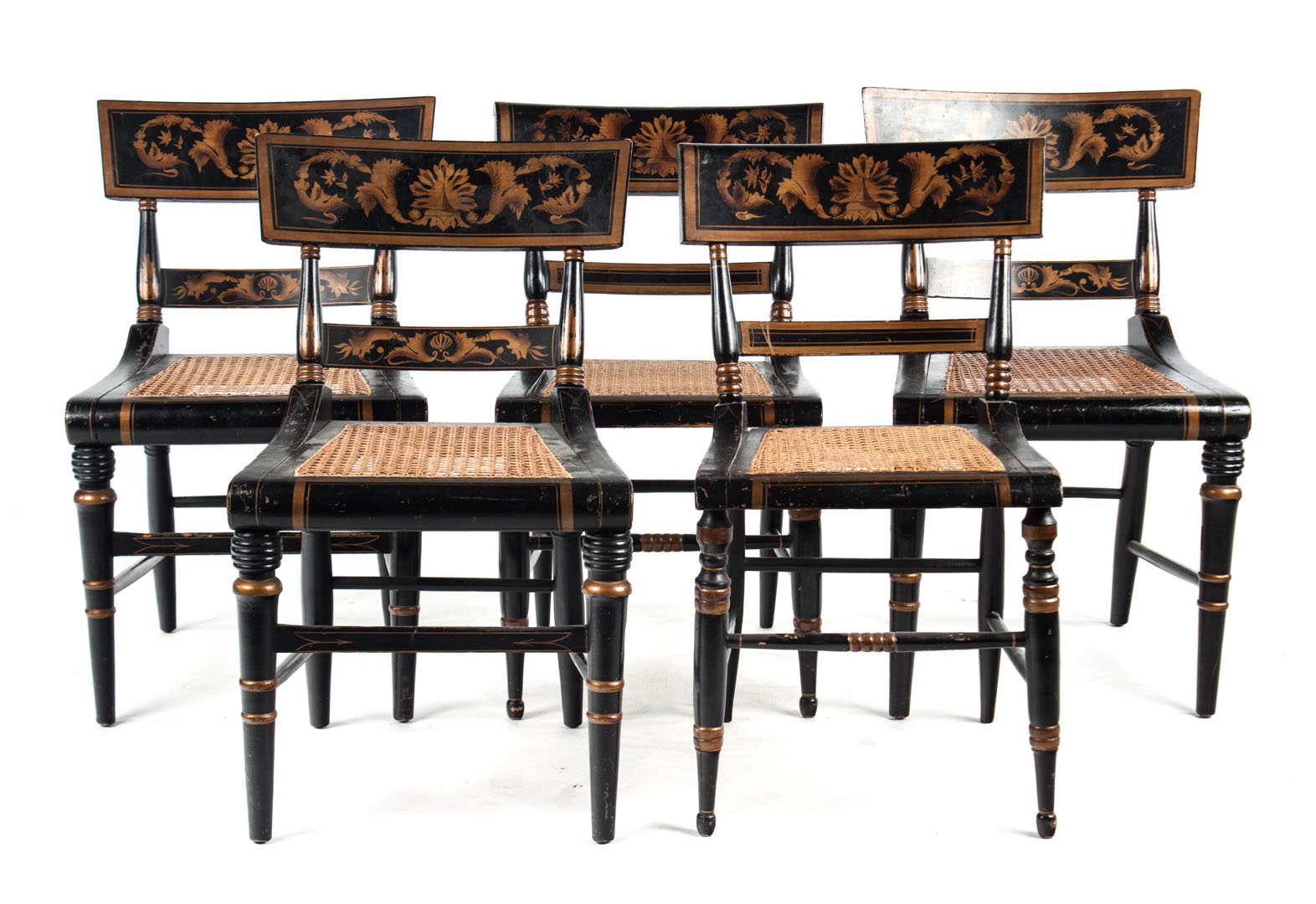 Appraisal: Five American fancy painted wood side chairs Baltimore circa -